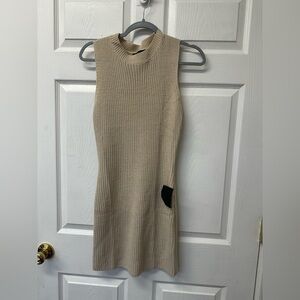 Lulu's Beige Knit Midi Dress with Black Pocket